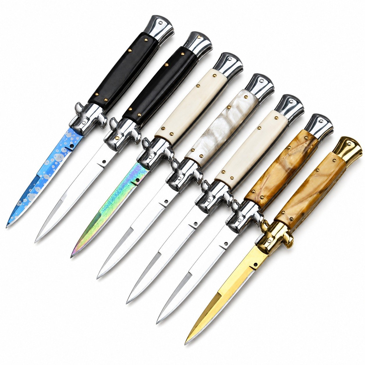 Classic Italian Stiletto Knife – Automatic Flick Knife Set with Mixed Blade Styles