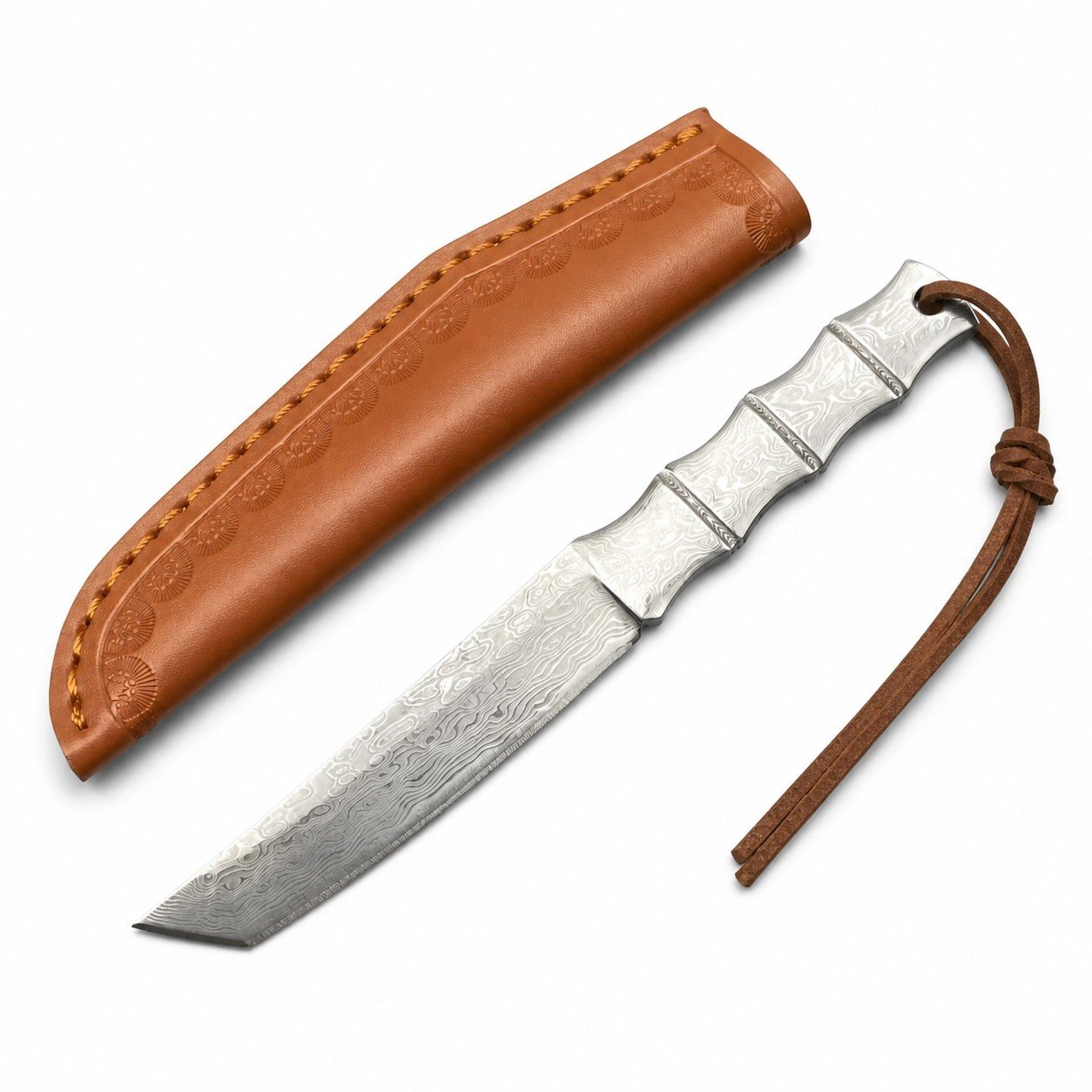 Bamboo-Style Damascus Fixed Blade Knife